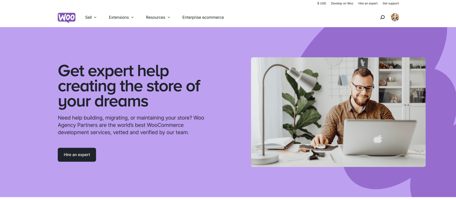 screenshot of woocommerce.com page to find developer help 